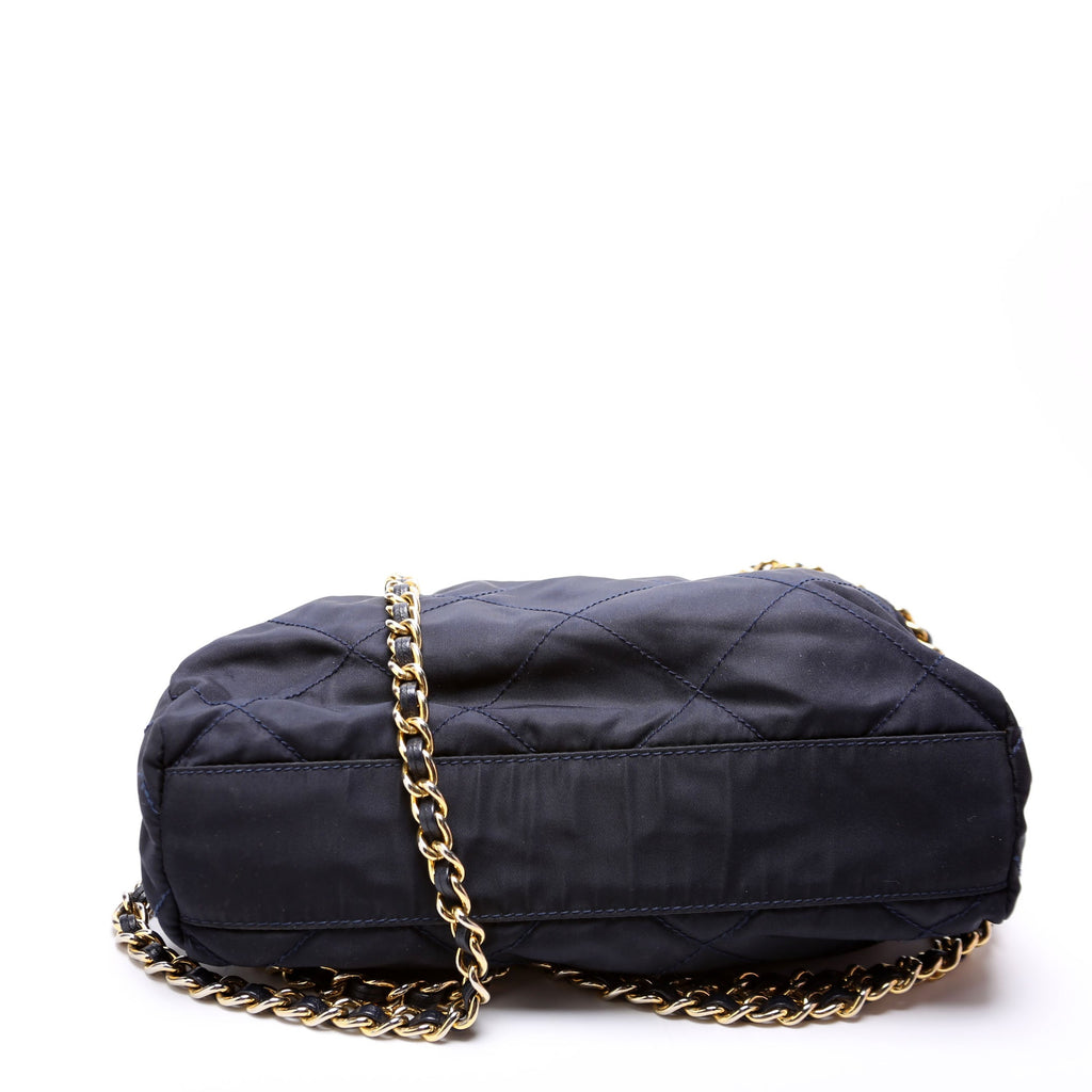 Nylon Tessuto Quilted Shoulder Bag Navy/Gold