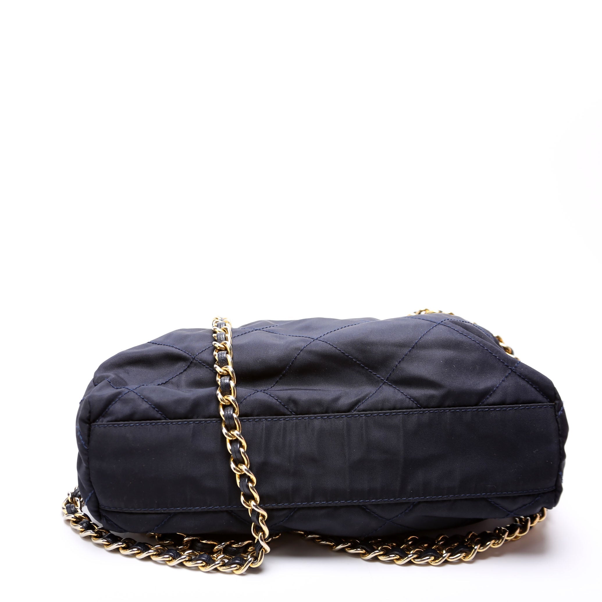 Nylon Tessuto Quilted Shoulder Bag Navy/Gold