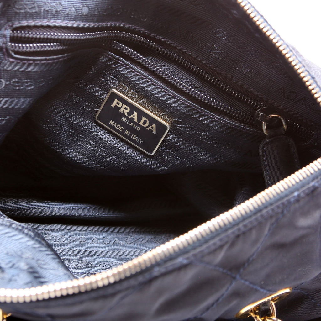 Nylon Tessuto Quilted Shoulder Bag Navy/Gold