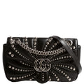 443497 Marmont GG Spiral Stud Calfskin Shoulder Small Flap Black/Silver