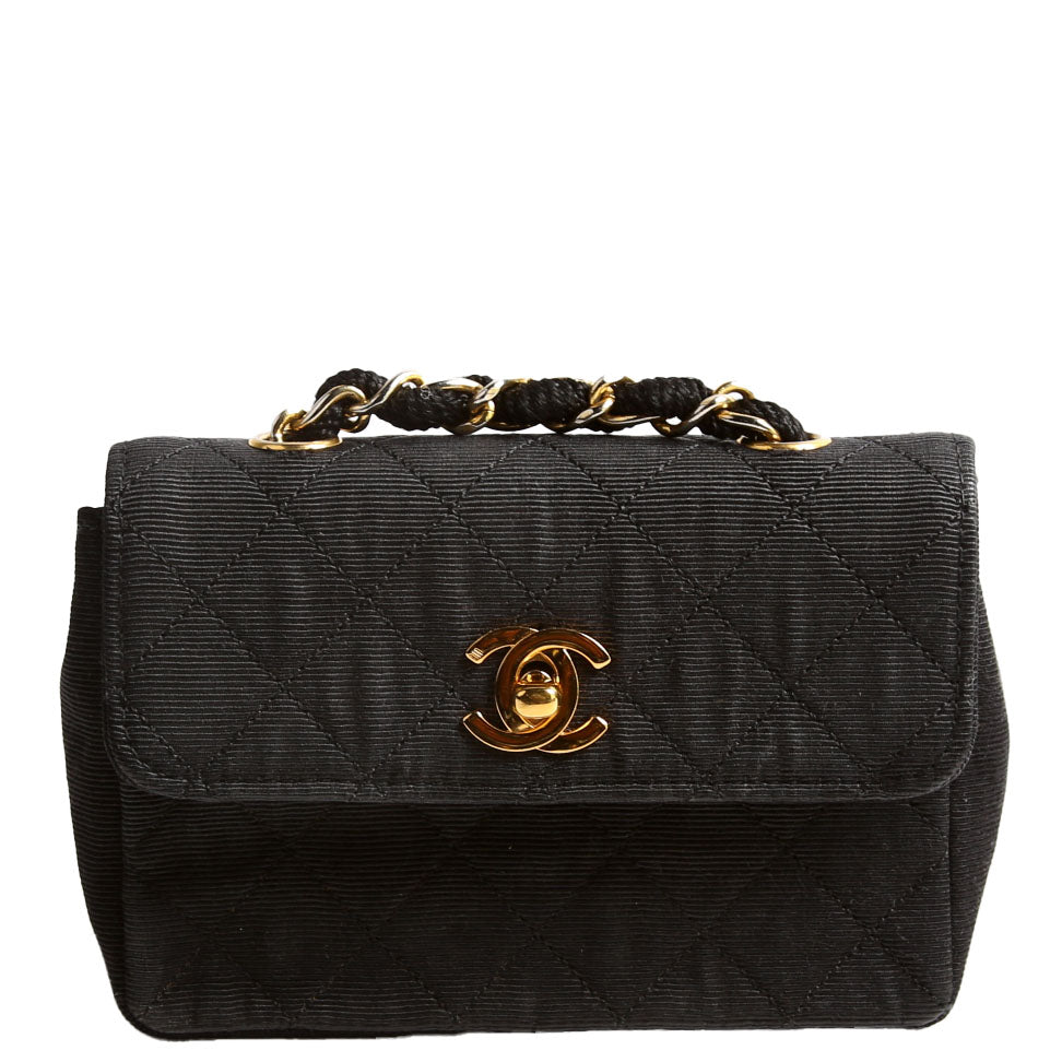 CC Quilted Canvas Extra Mini Flap Bag 1M Vintage Black
