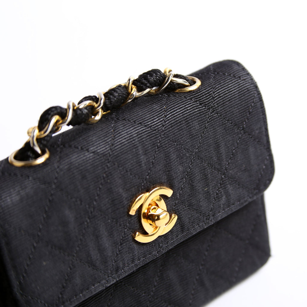 CC Quilted Canvas Extra Mini Flap Bag 1M Vintage Black