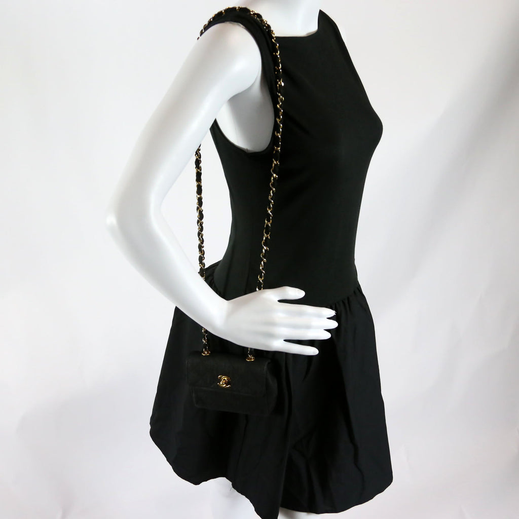 CC Quilted Canvas Extra Mini Flap Bag 1M Vintage Black