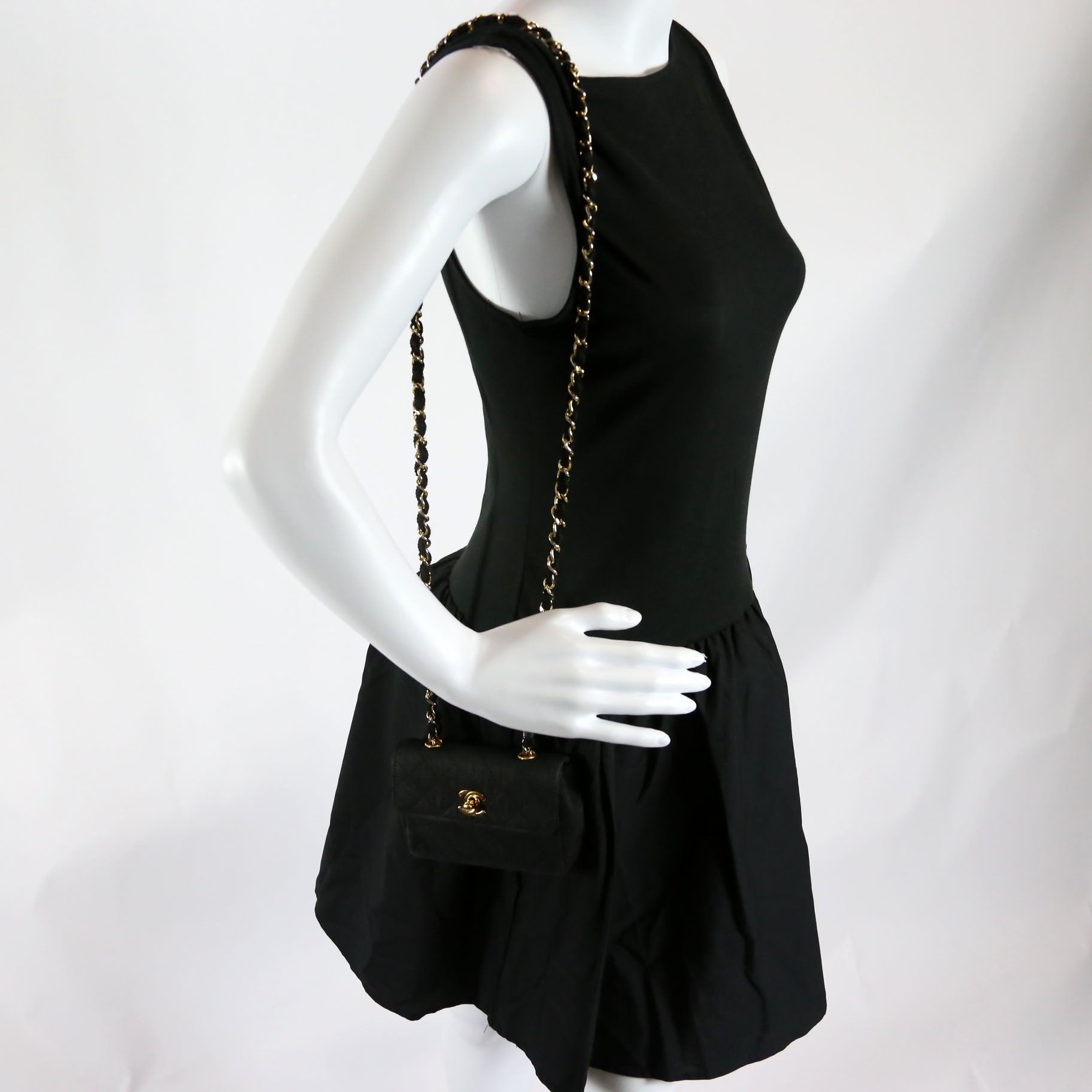 CC Quilted Canvas Extra Mini Flap Bag 1M Vintage Black
