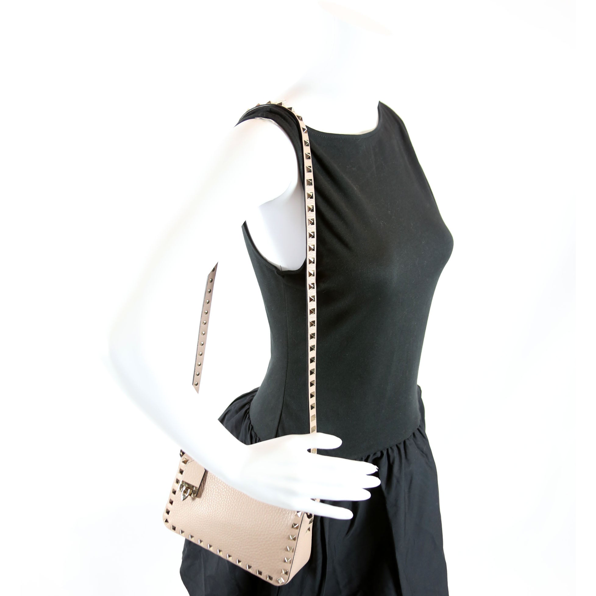 Rockstud Selleria Flip Lock Shoulder Bag Taupe