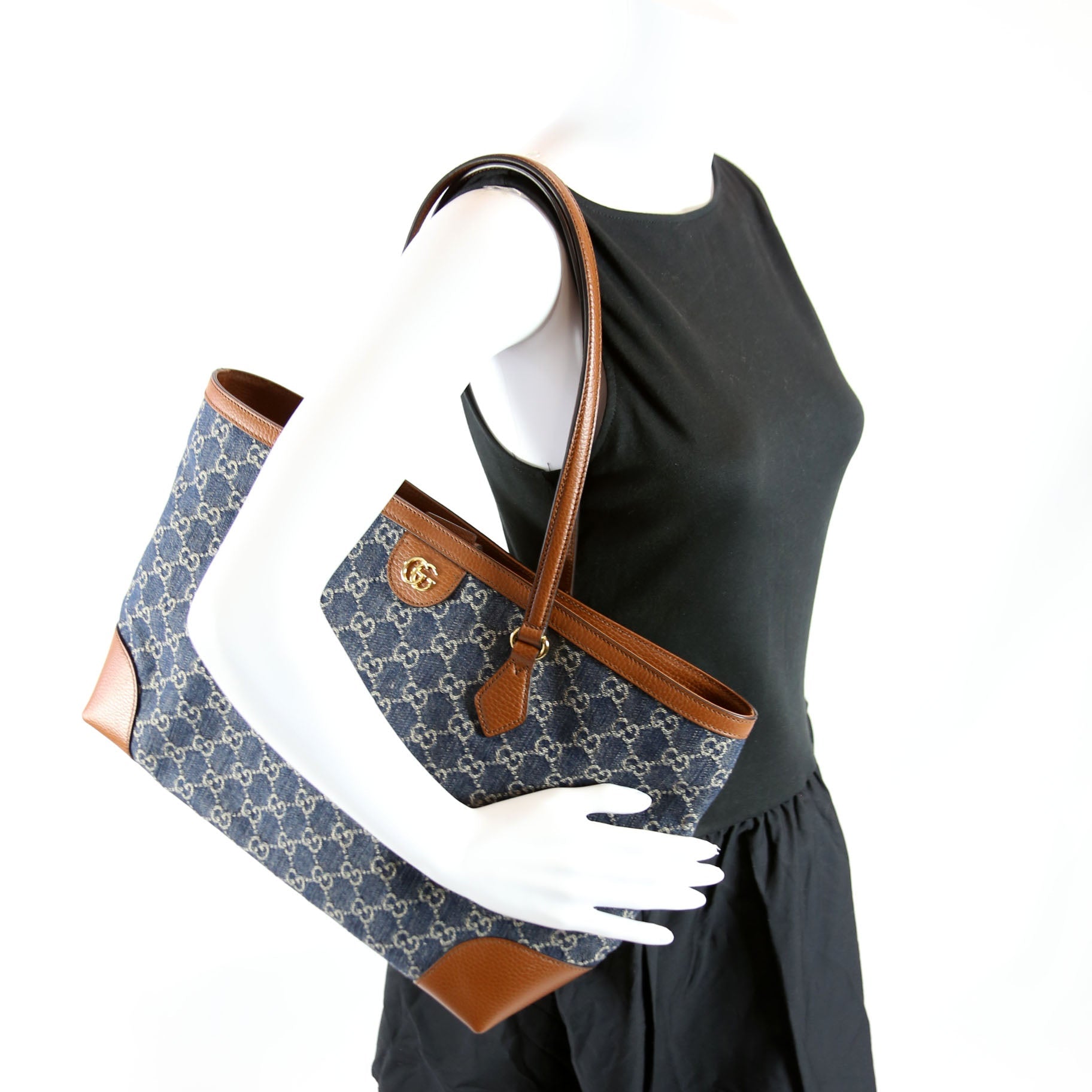 631685 Ophidia GG Denim Tote Blue/Brown