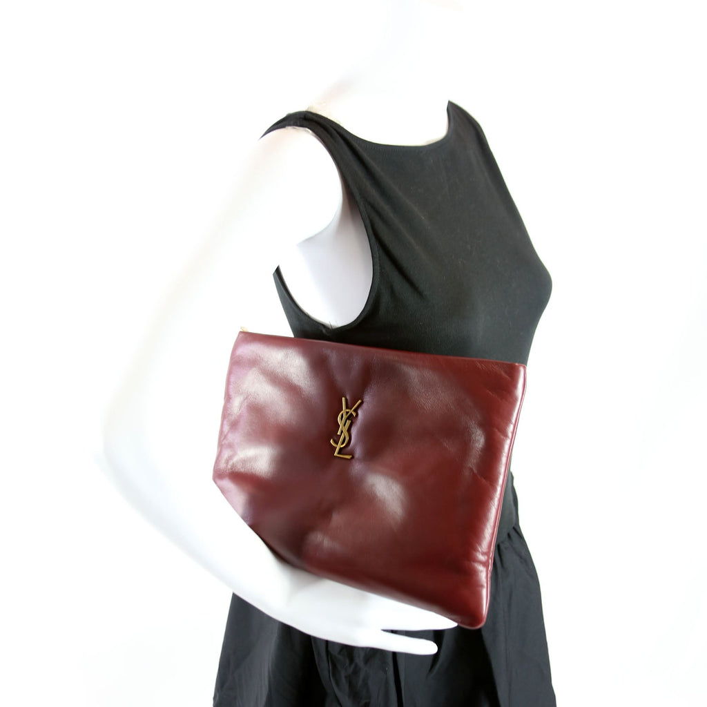 SAINT LAURENT 778943 Calypso Large Pouch Lambskin Burgundy