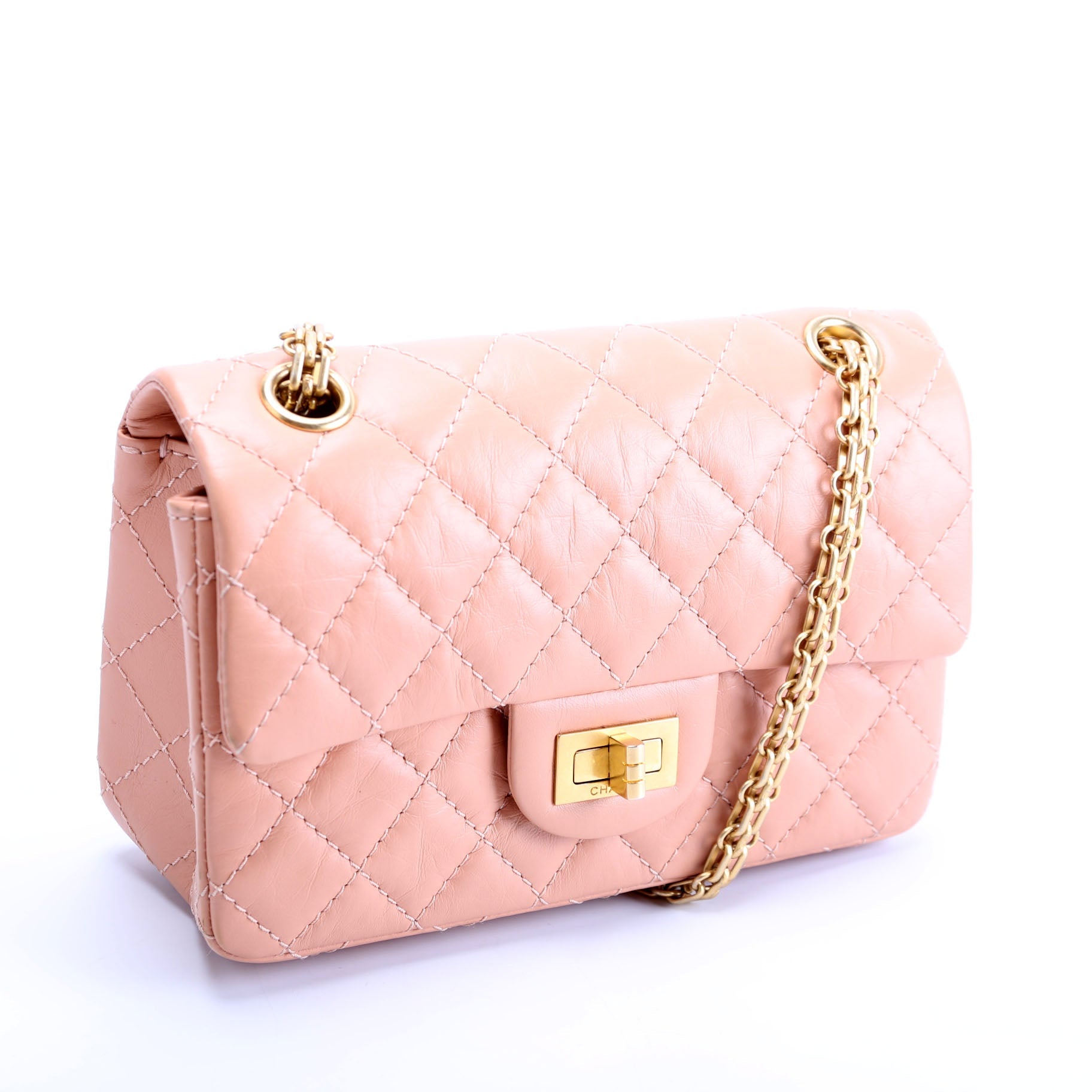2.55 Reissue Mini Flap Aged Calfskin RFID Peach