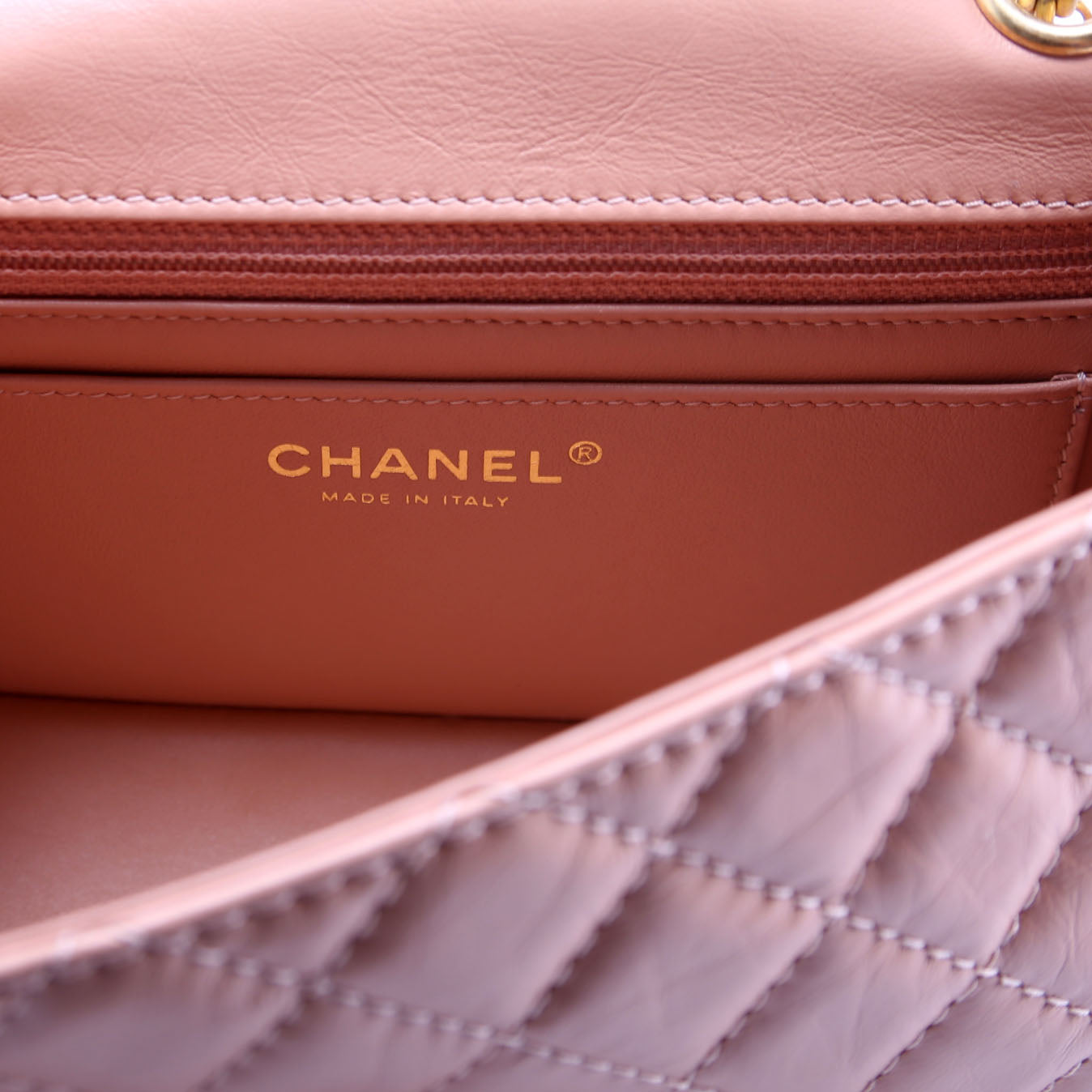 2.55 Reissue Mini Flap Aged Calfskin RFID Peach