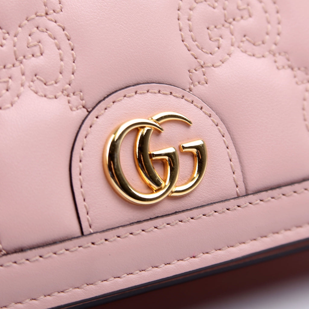 Gucci 723787 GG Matelasse Chain Wallet Pink