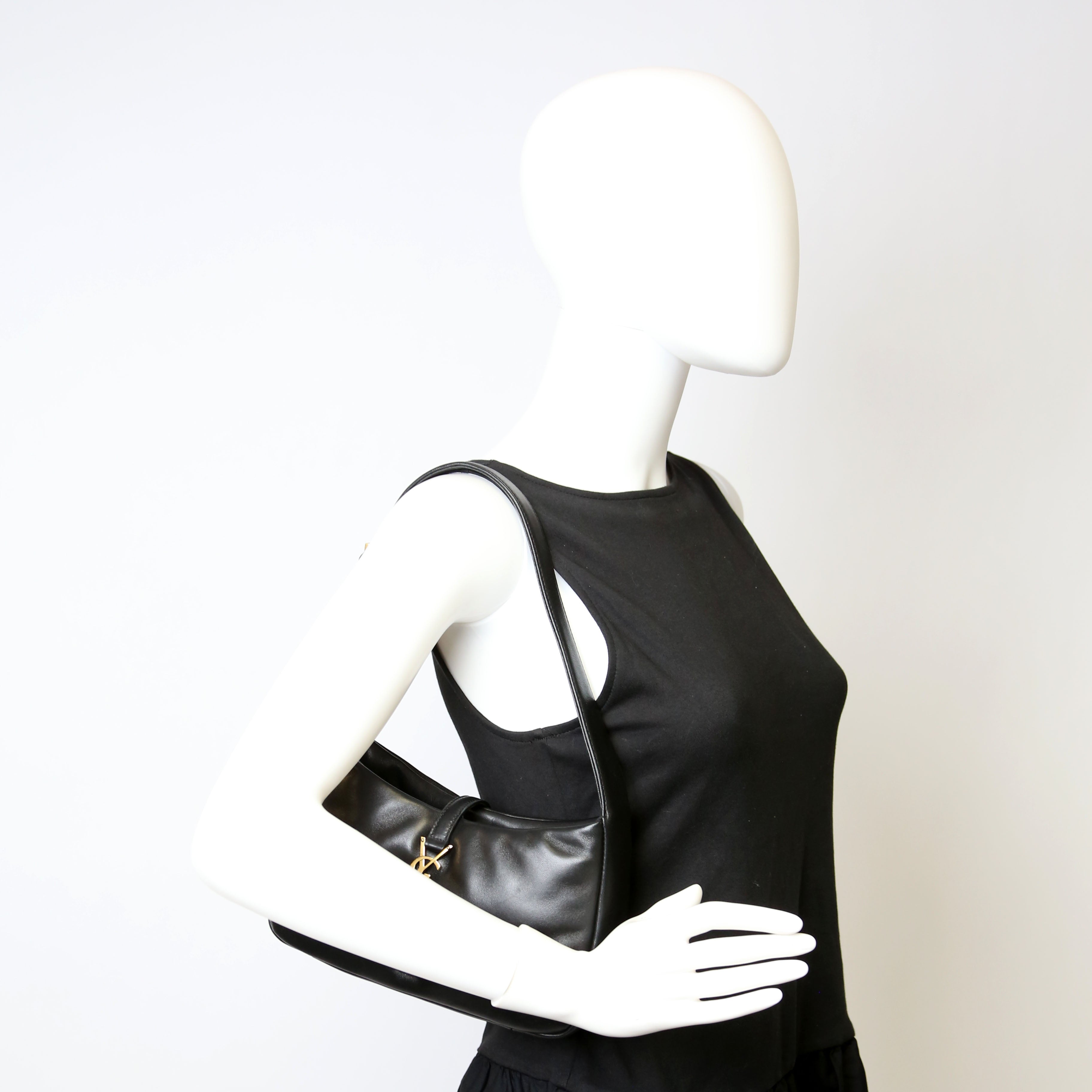 SAINT LAURENT 763419 Le 5 A 7 Hobo Padded Lambskin Black