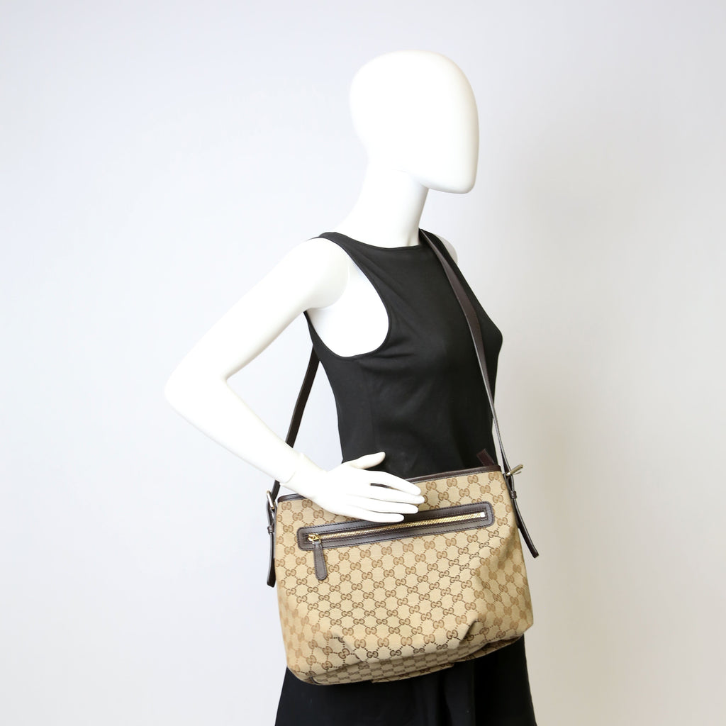 Gucci 388930 GG Canvas Shoulder Bag Brown