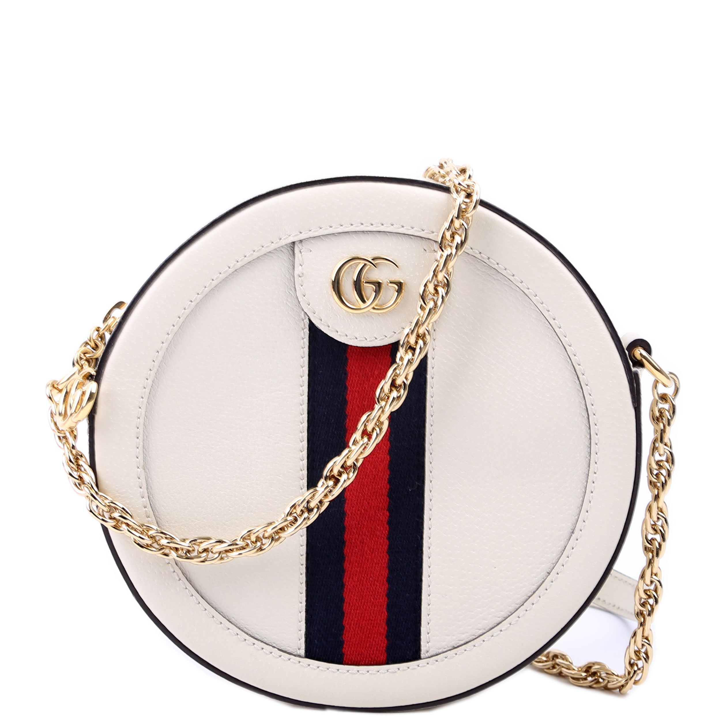 550618 Ophidia Leather Round Small Crossbody White