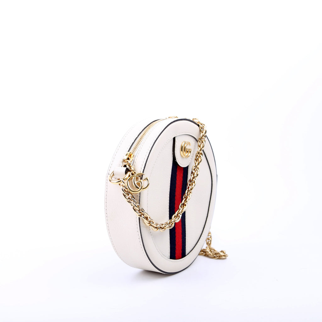 550618 Ophidia Leather Round Small Crossbody White