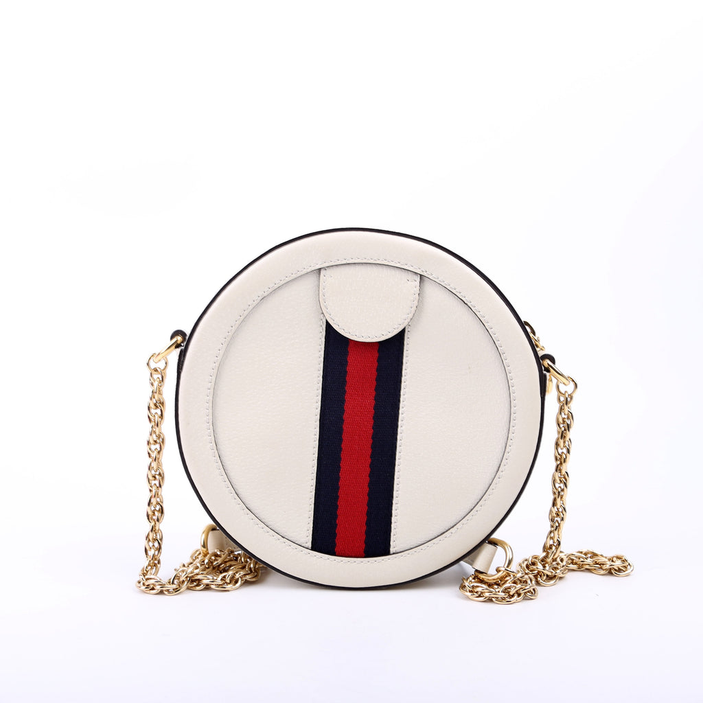 550618 Ophidia Leather Round Small Crossbody White