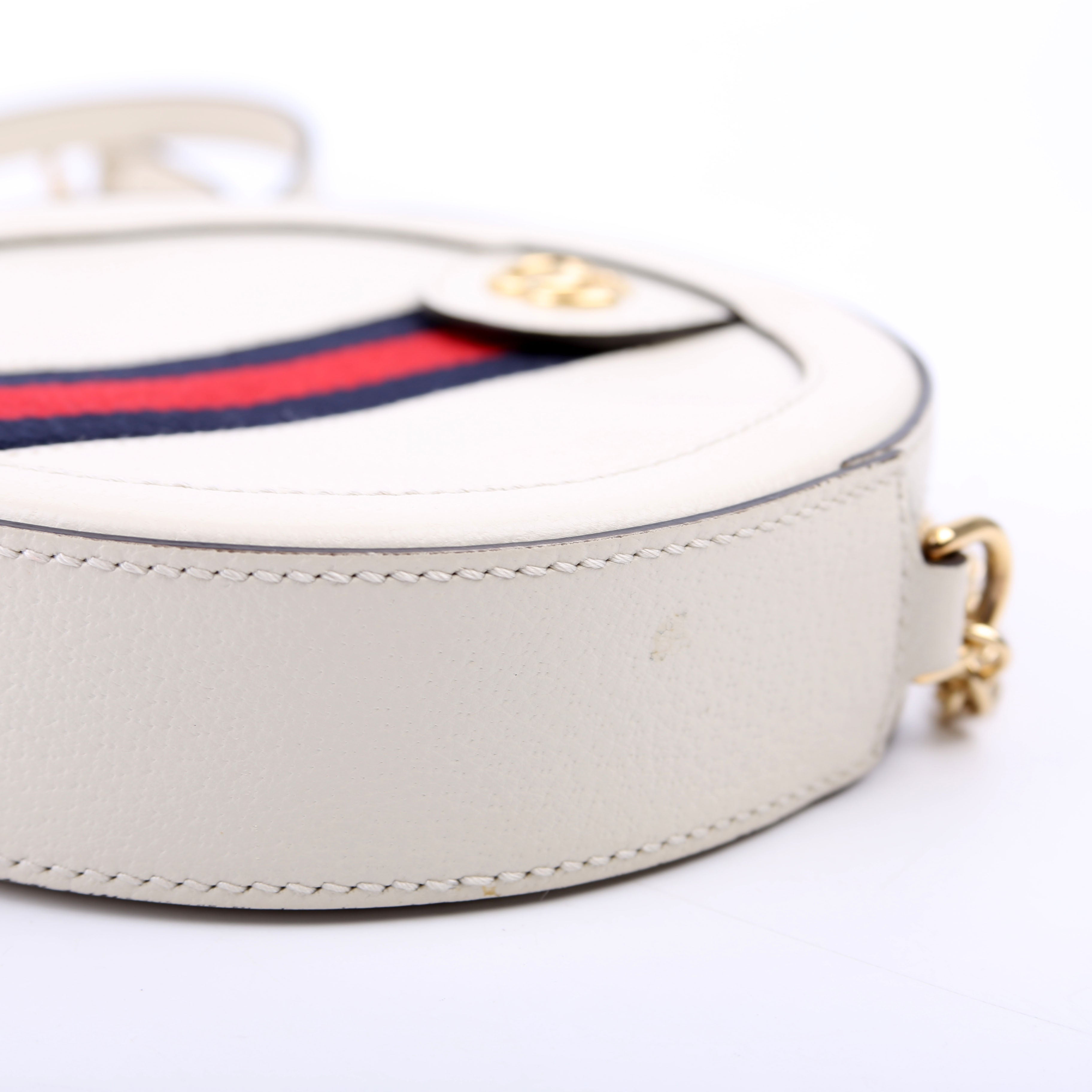 550618 Ophidia Leather Round Small Crossbody White