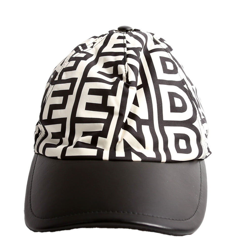 Fendi FXQ768 X Marc Jacob Logo Canvas/Leather Hat Size 59 Black/White