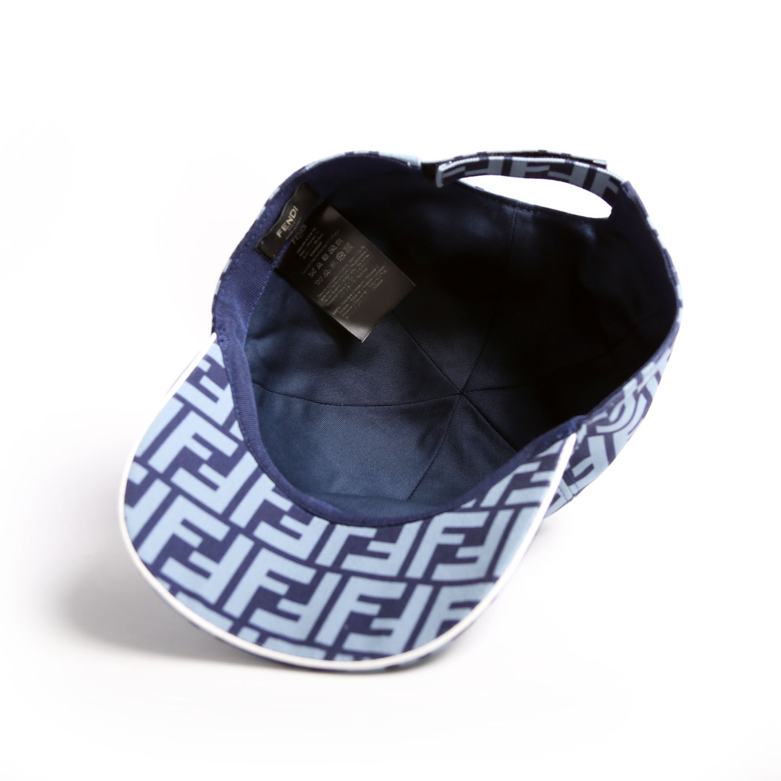 Fendi FXQ768 Zucca Baseball Cap Hat Size 58 Navy/Blue