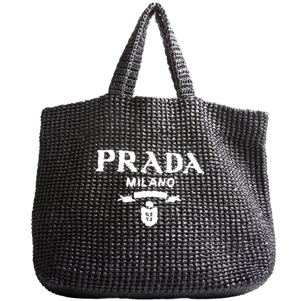 Yarn Raffia Embroidered Tote Black/White
