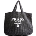 Yarn Raffia Embroidered Tote Black/White