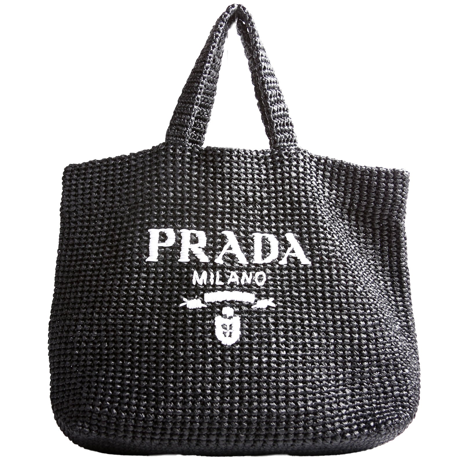 Yarn Raffia Embroidered Tote Black/White