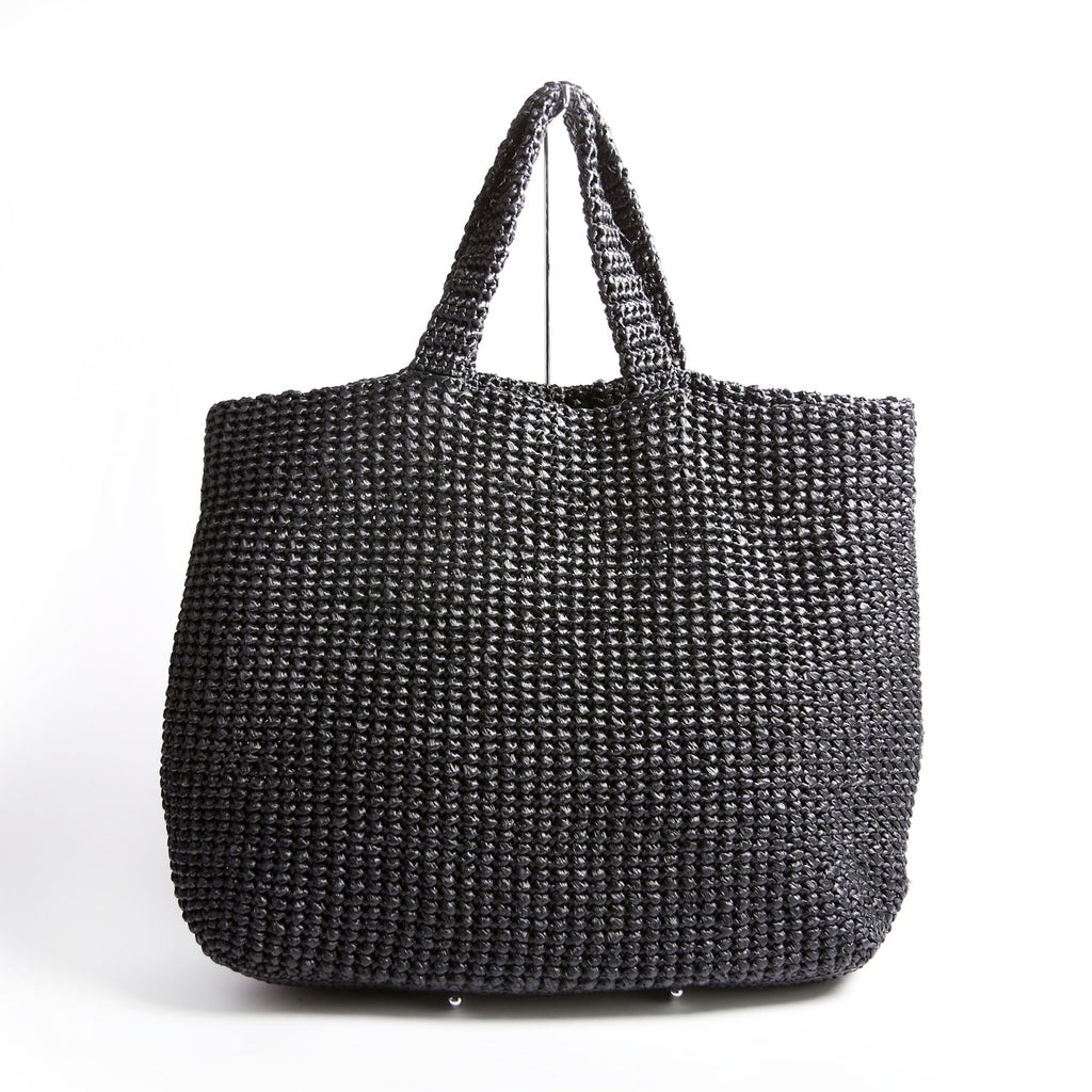 Yarn Raffia Embroidered Tote Black/White