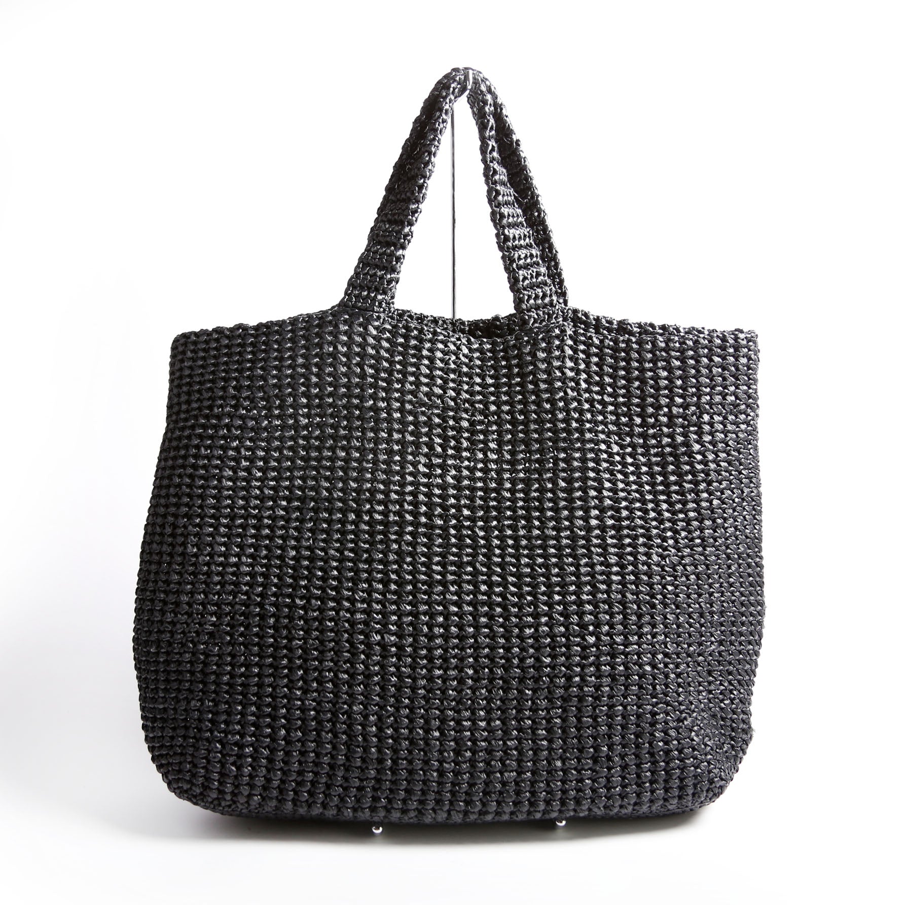 Yarn Raffia Embroidered Tote Black/White