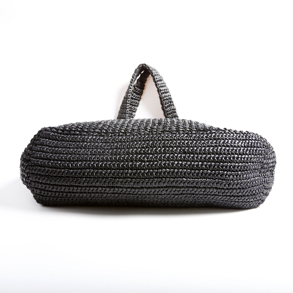 Yarn Raffia Embroidered Tote Black/White
