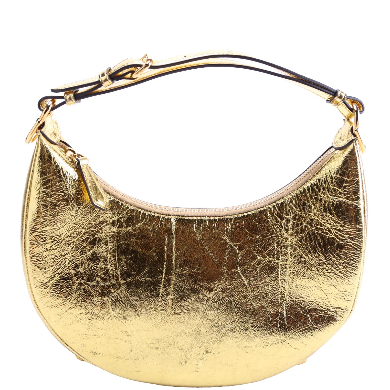 8BR798 Fendigraphy Small Leather Hobo Gold