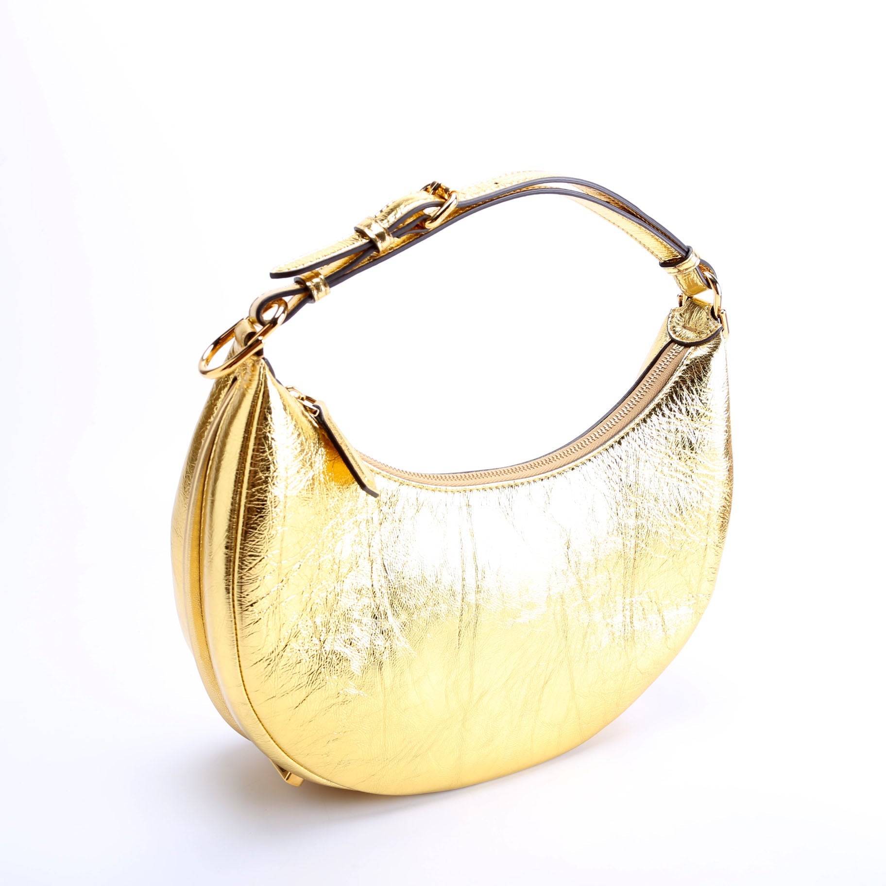 8BR798 Fendigraphy Small Leather Hobo Gold