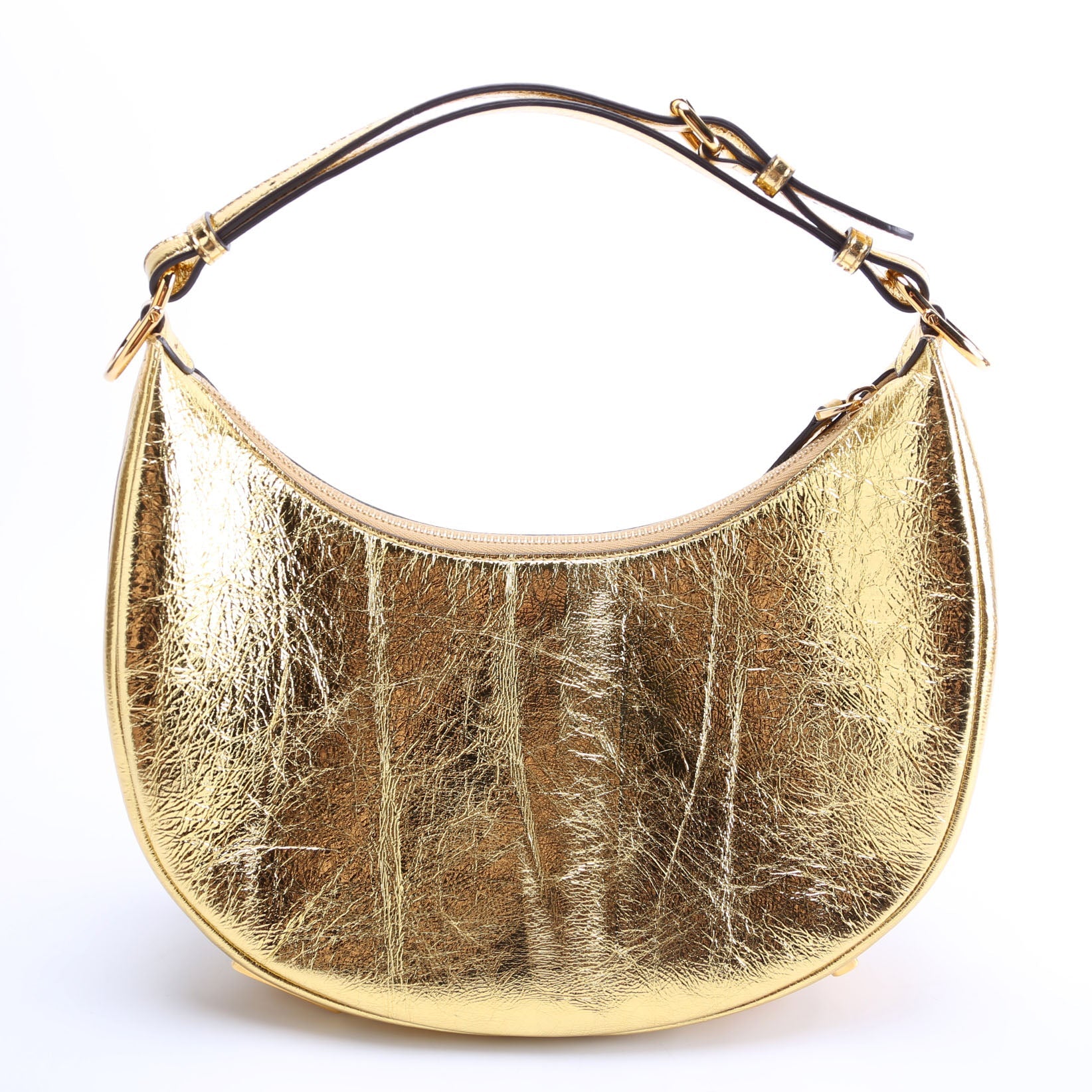 8BR798 Fendigraphy Small Leather Hobo Gold