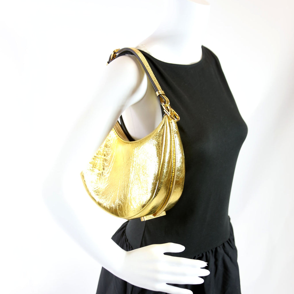 8BR798 Fendigraphy Small Leather Hobo Gold