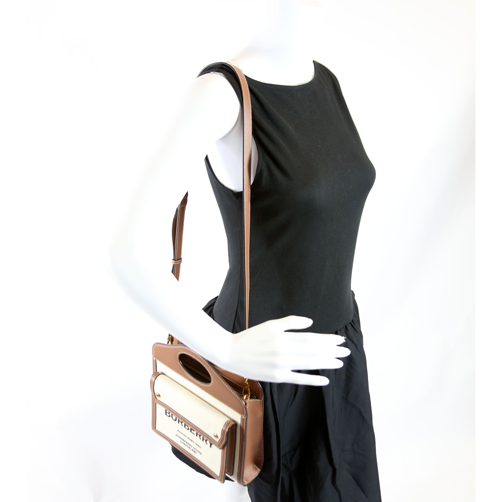 Pocket Bag Mini Canvas White/Brown