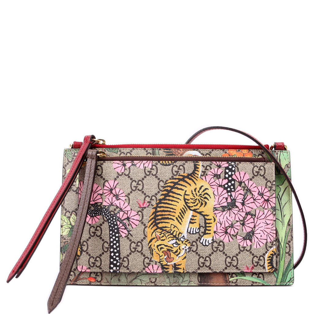 Gucci 454111 GG Supreme Blooms/Bengal Double Zip Shoulder Bag Red