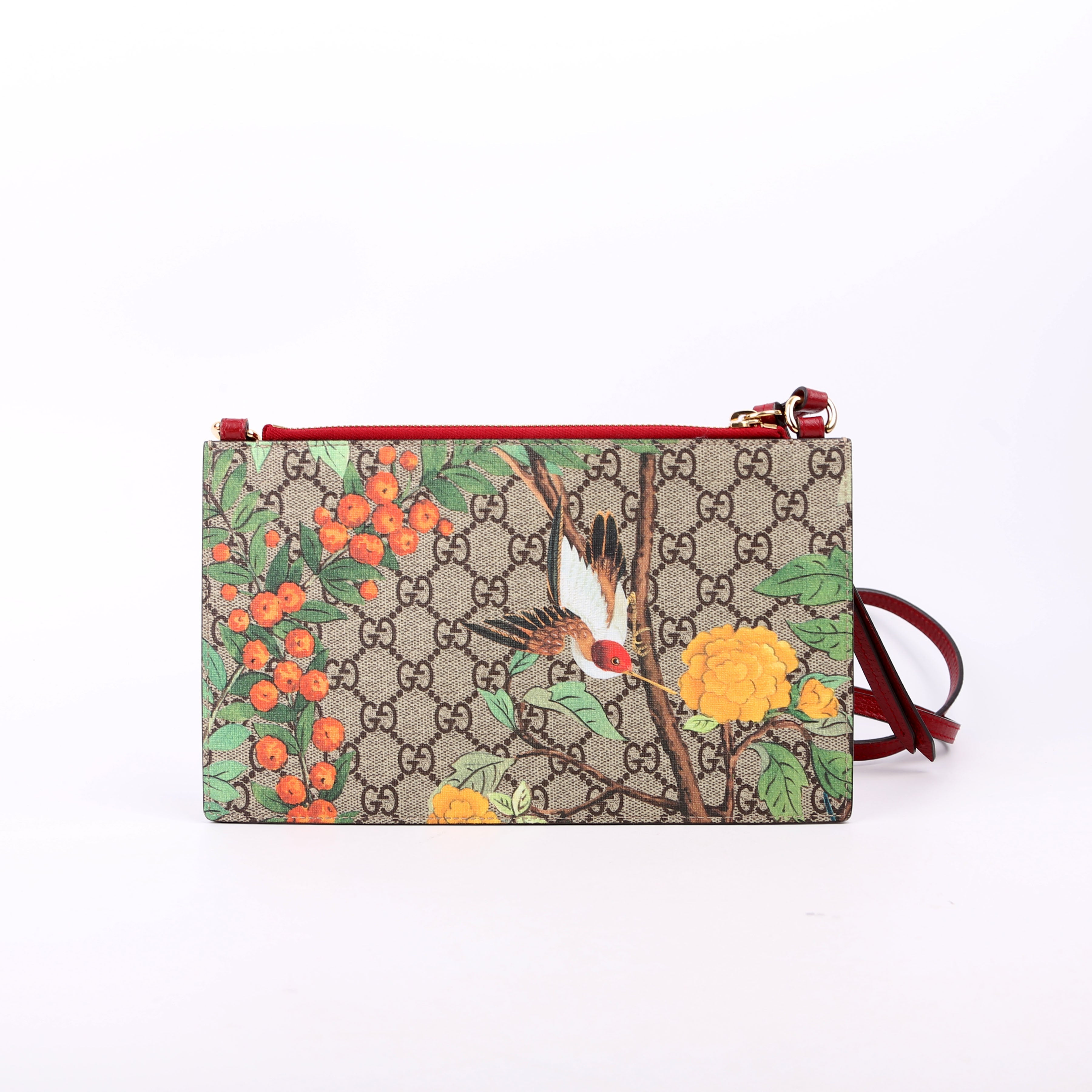 Gucci 454111 GG Supreme Blooms/Bengal Double Zip Shoulder Bag Red