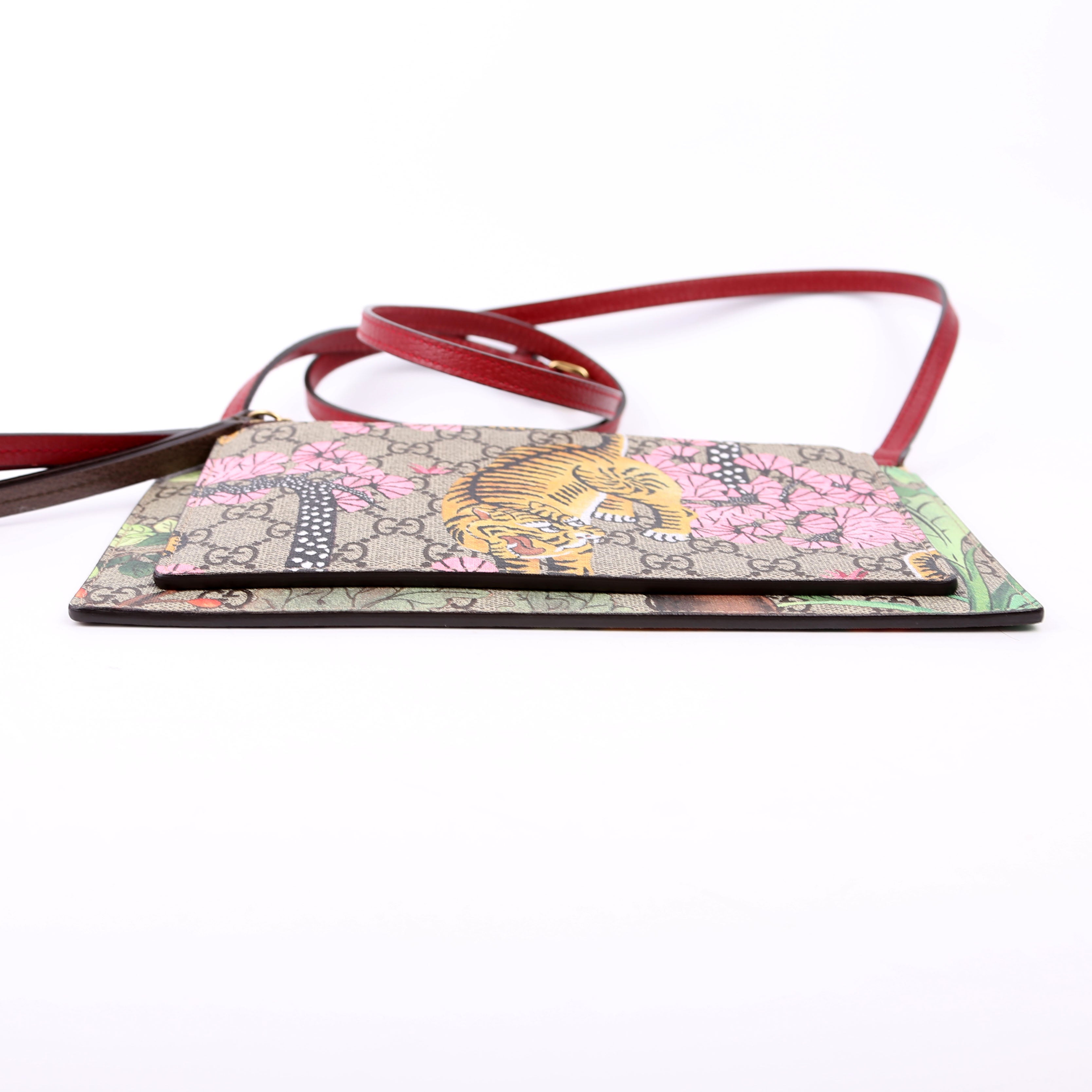 Gucci 454111 GG Supreme Blooms/Bengal Double Zip Shoulder Bag Red