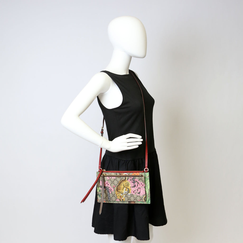Gucci 454111 GG Supreme Blooms/Bengal Double Zip Shoulder Bag Red