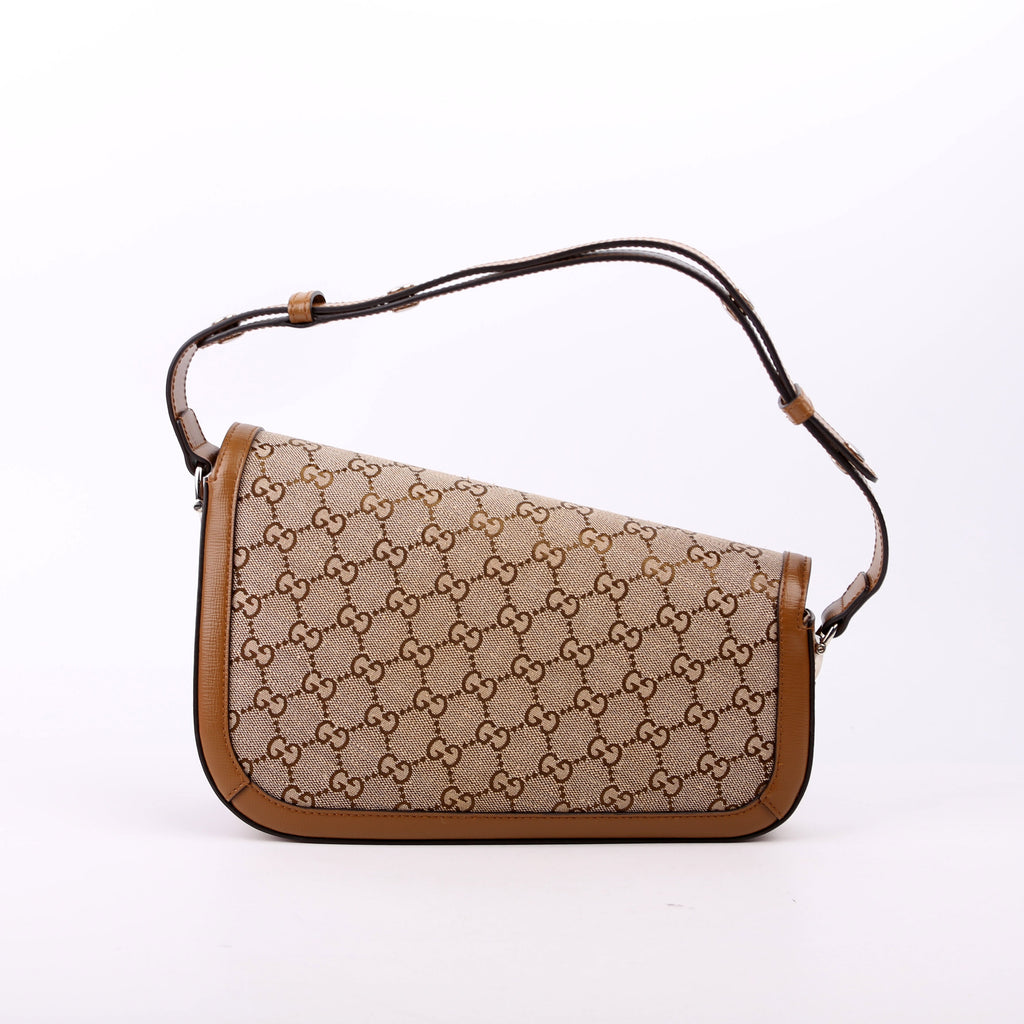 764155 Horsebit 1955 GG Canvas Asymmetric Shoulder Brown