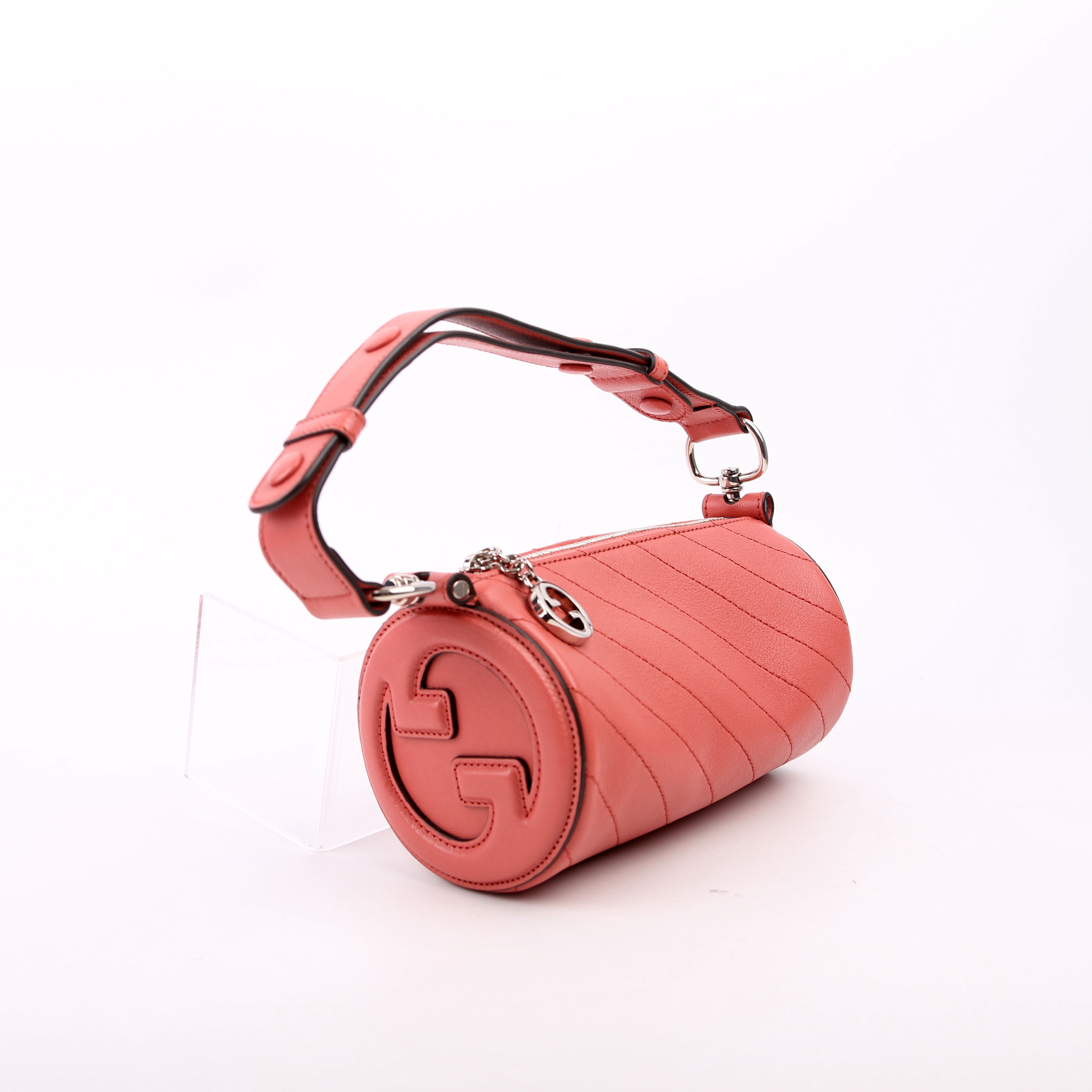 Gucci 760170 Diagonal Stitch Calfskin Blondie Mini Barrel Bag Pink