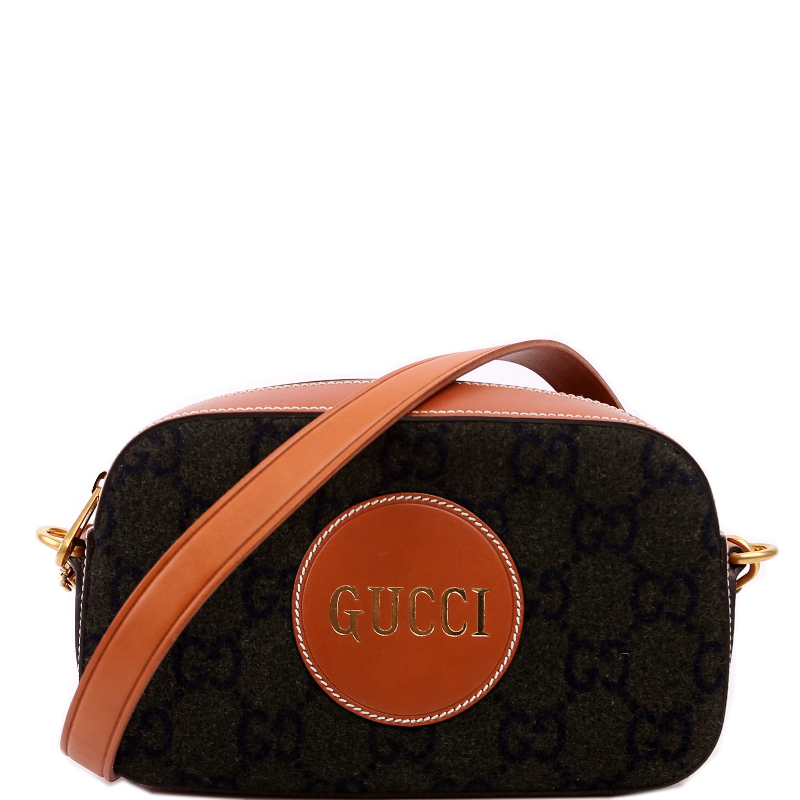 671625 GG Wool/Calfskin Script Patch Shoulder
