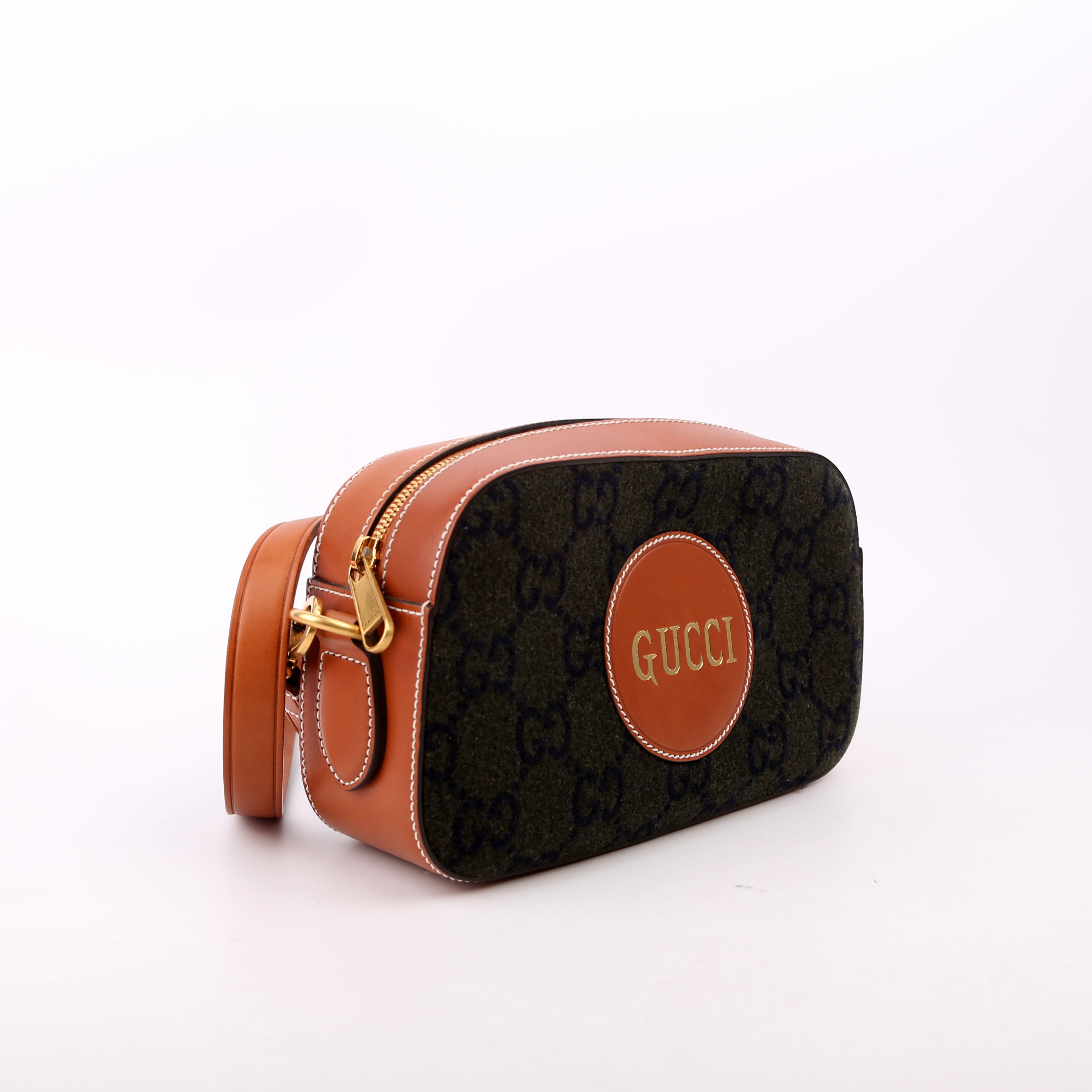671625 GG Wool/Calfskin Script Patch Shoulder