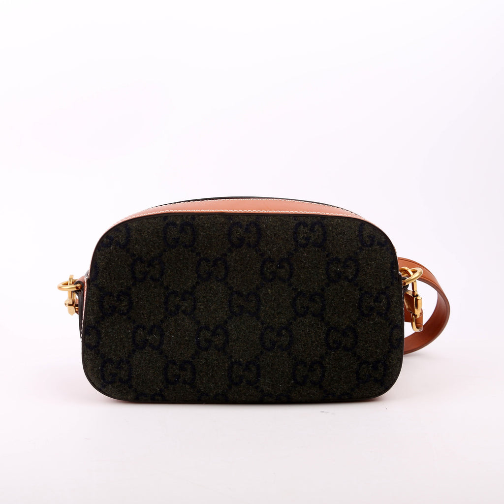 671625 GG Wool/Calfskin Script Patch Shoulder