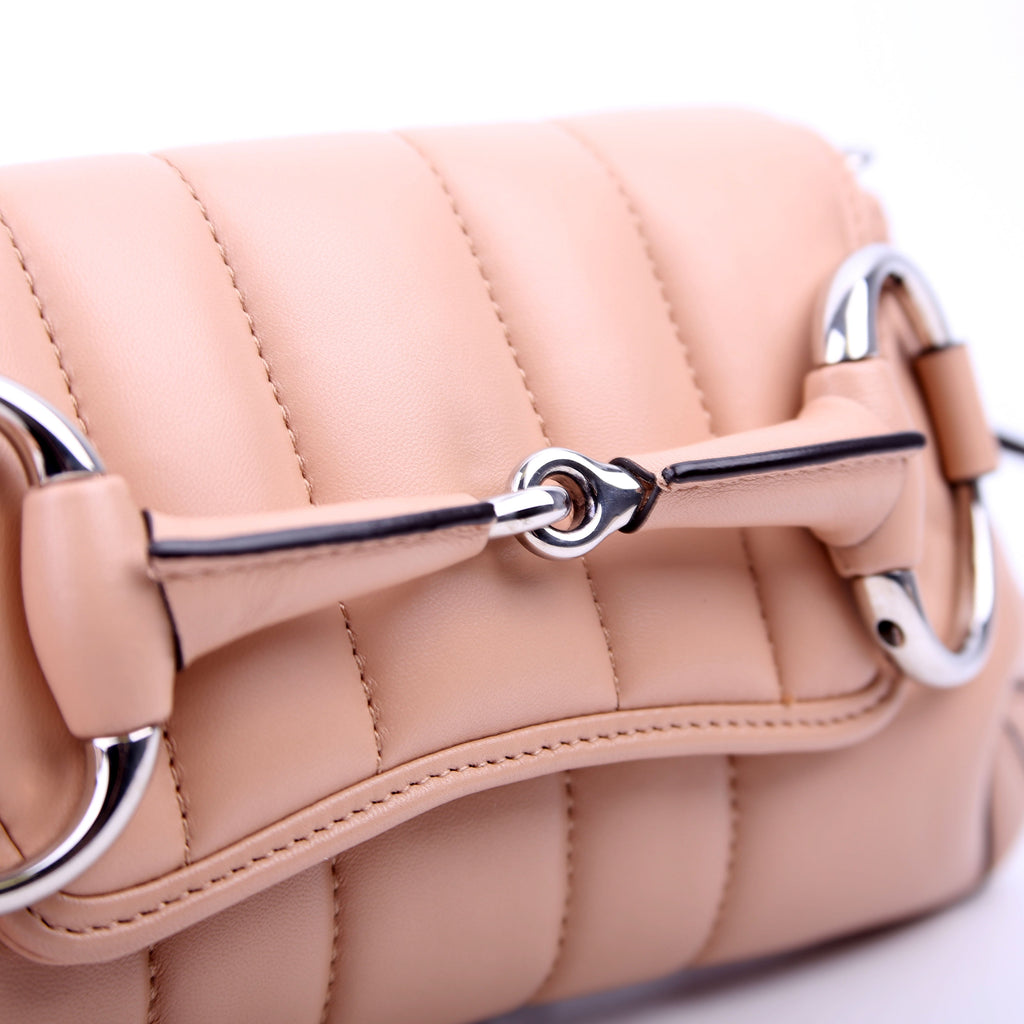 Gucci 764339 Vertical Quilted Maxi Horsebit Chain Medium Shoulder Bag Tan