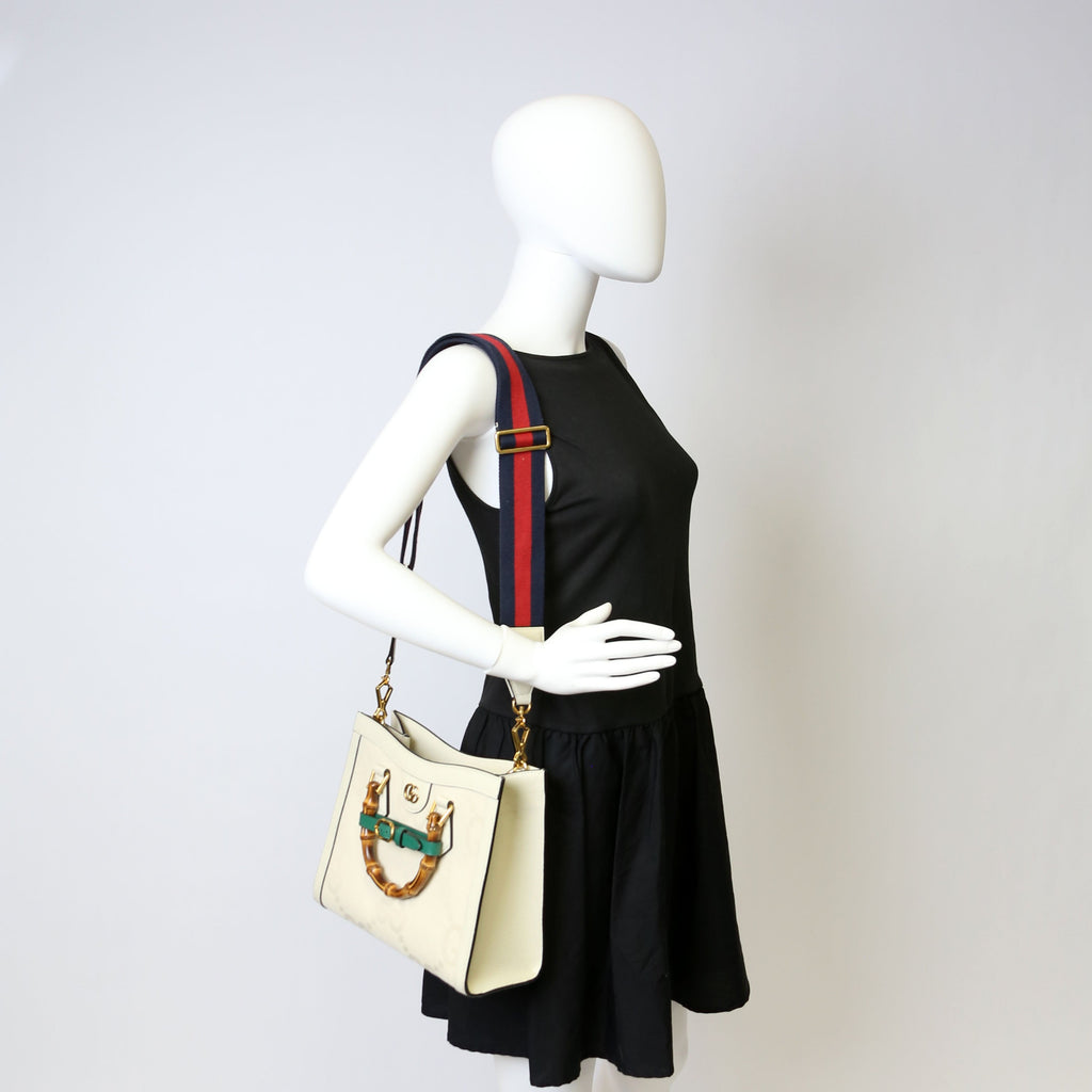 Gucci 660195 Jumbo GG Canvas Diana Small Tote White