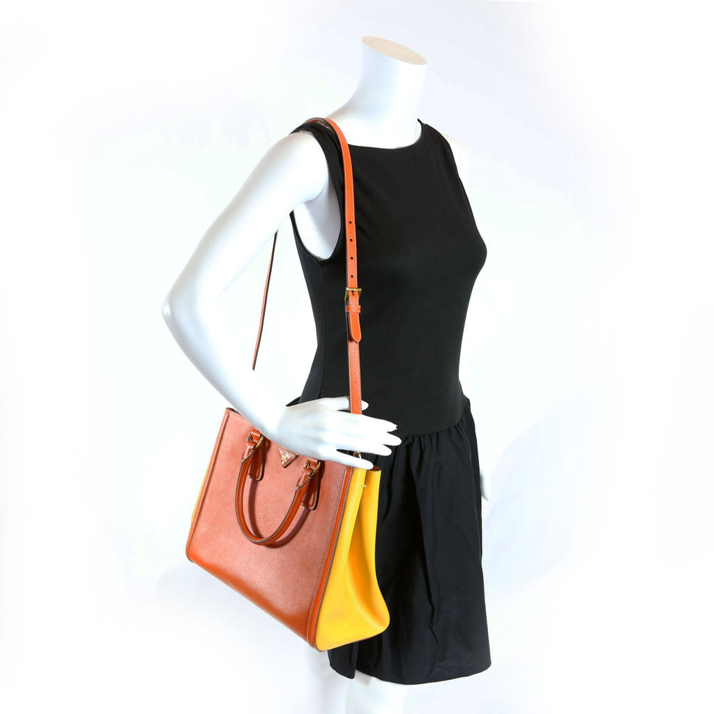 Prada Saffiano Lux Tote Medium Orange/Yellow