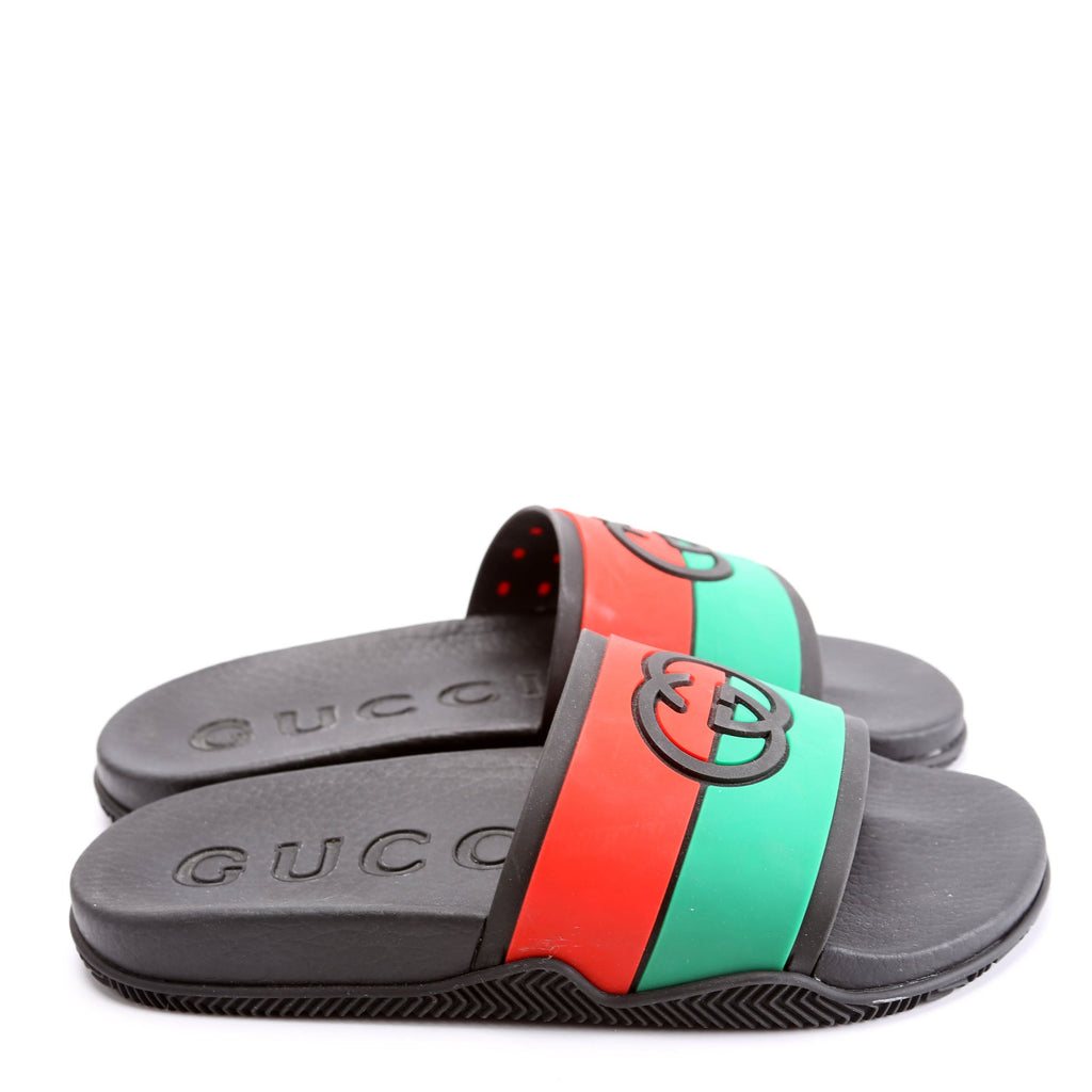 Interlocking G Web Stripe Slides Size 36 Black