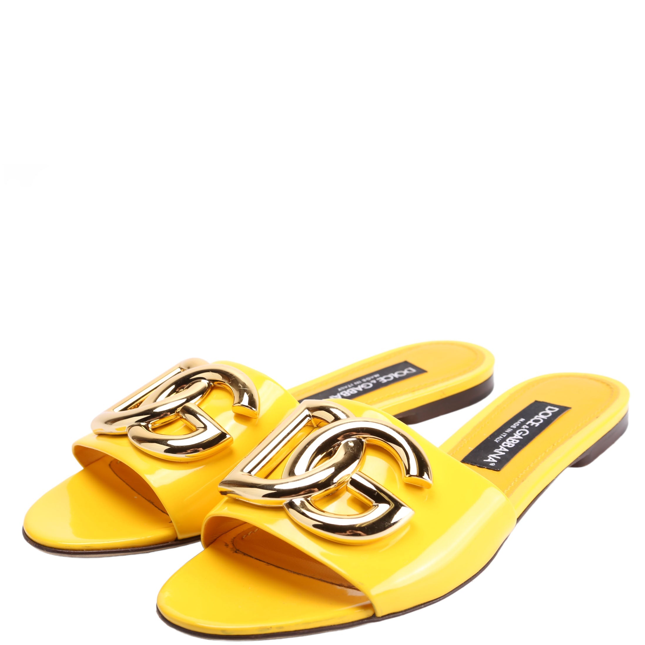 DG Logo Patent Leather Sandals Size 39.5 Yellow