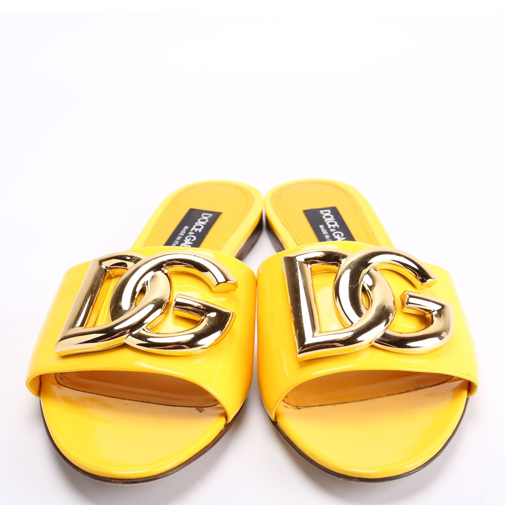 DG Logo Patent Leather Sandals Size 39.5 Yellow