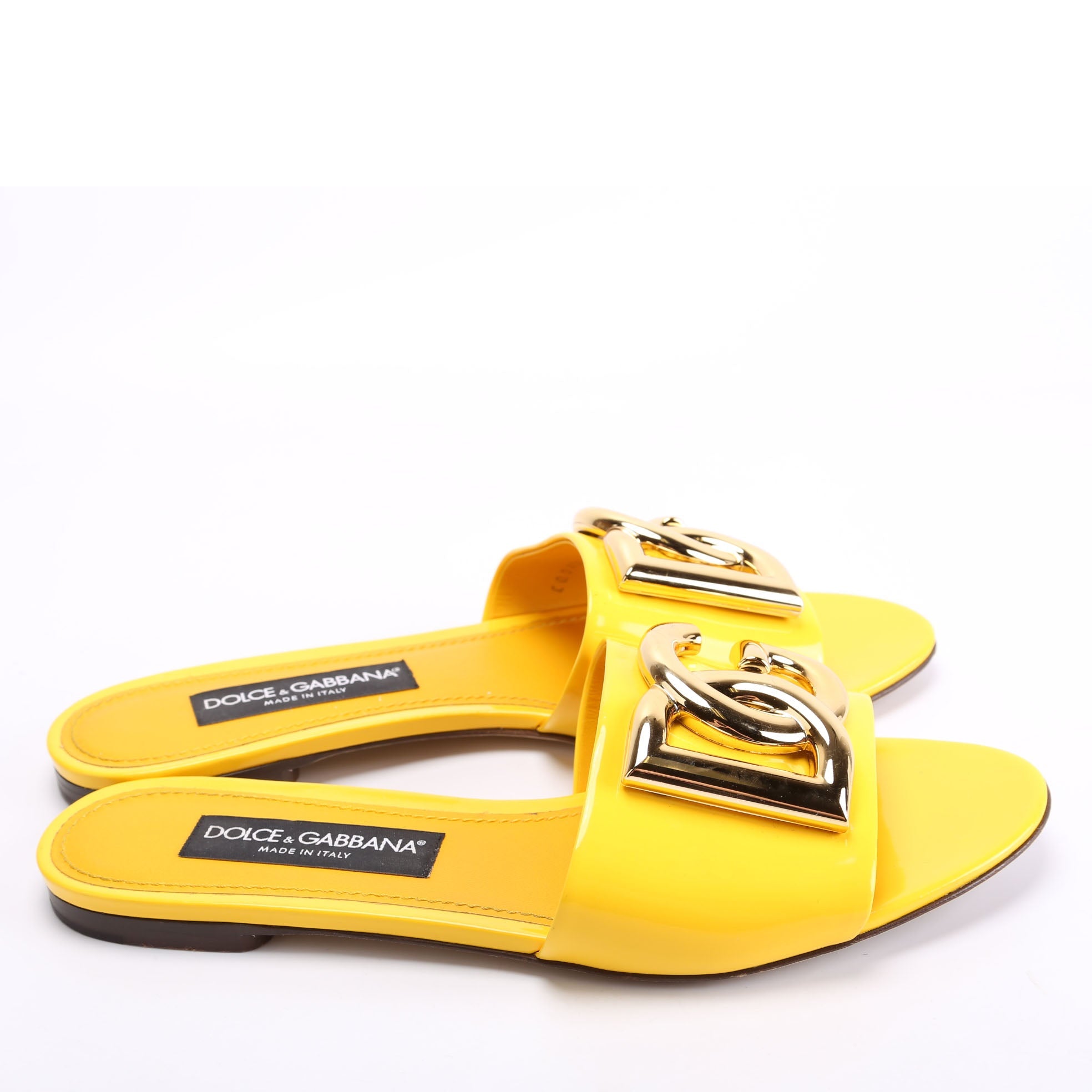DG Logo Patent Leather Sandals Size 39.5 Yellow