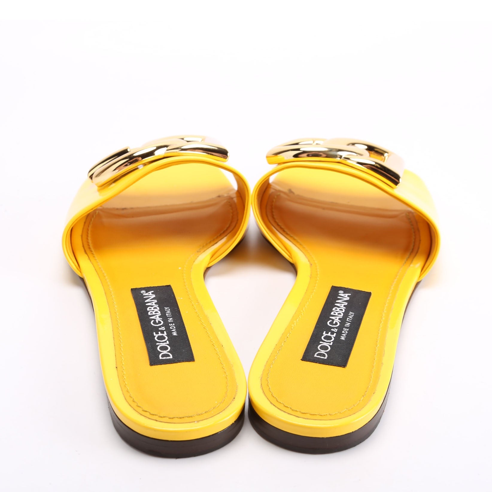 DG Logo Patent Leather Sandals Size 39.5 Yellow